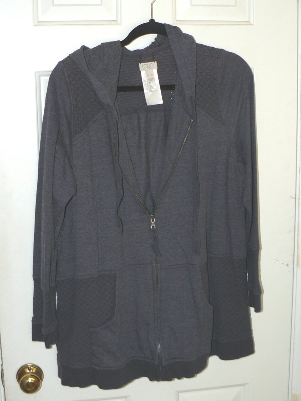 LOGO by Lori Goldstein Washed French Terry Crochet Hoodie Sz XL